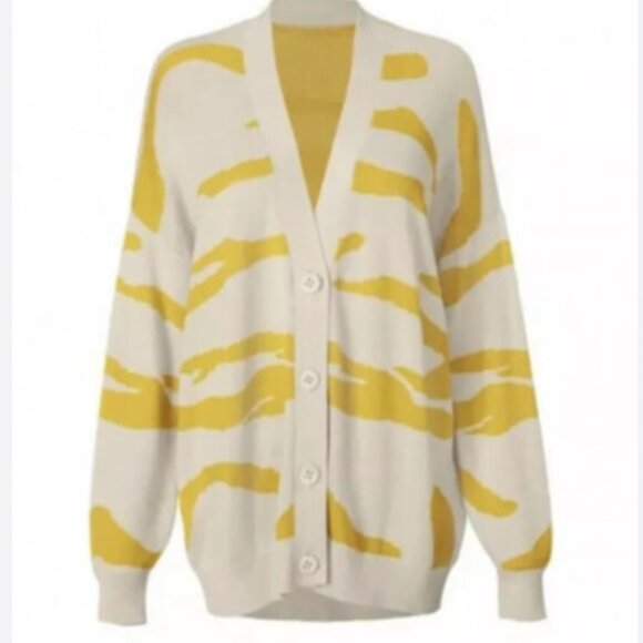 CAbi #5836 Roar Cardigan Sweater Tiger Stripe V-Neck Oversized Slouchy Sz Large - Picture 1 of 7